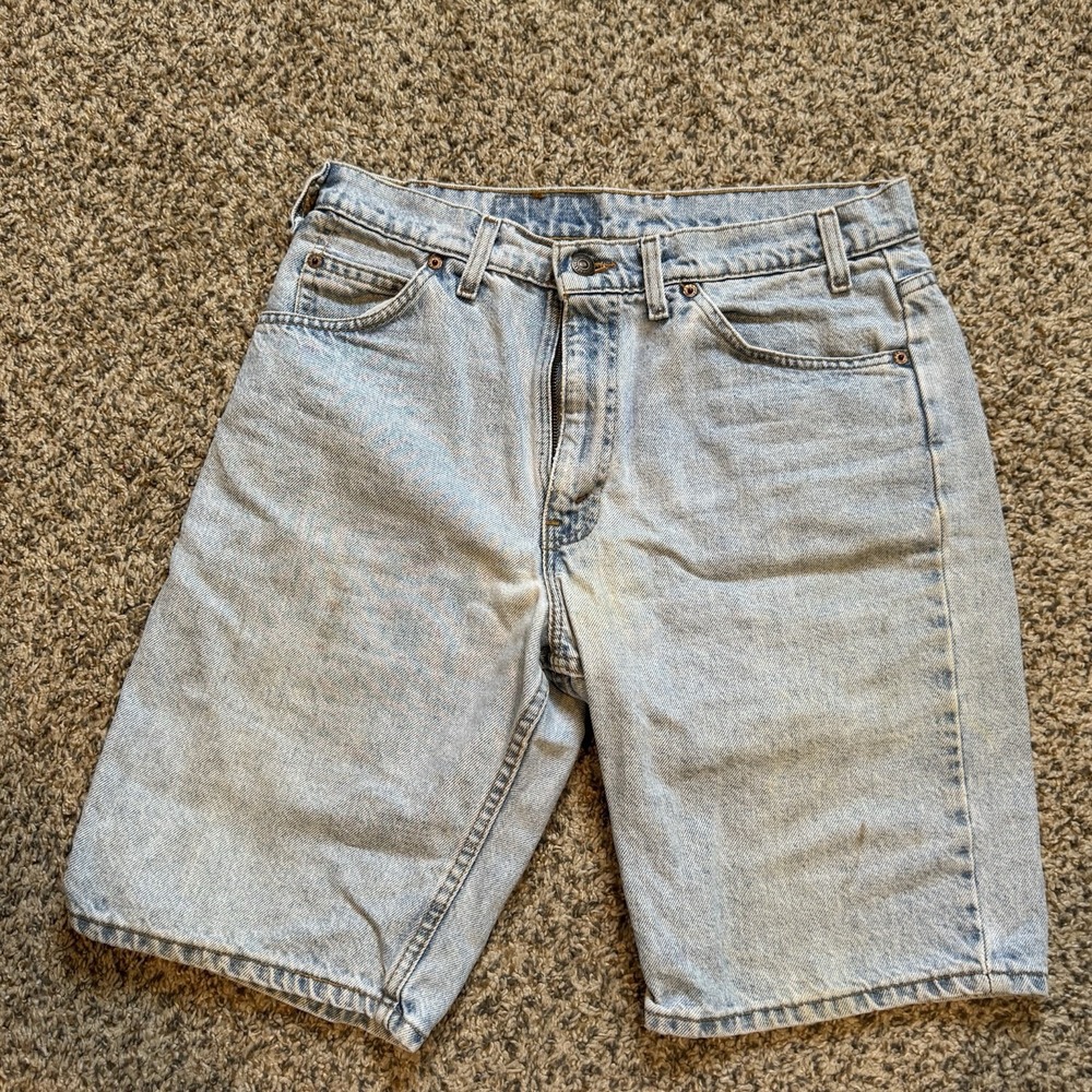 Vintage Levi's 550 Shorts Orange Tab Jorts 32 Light Wash Stained Faded 90s Relax